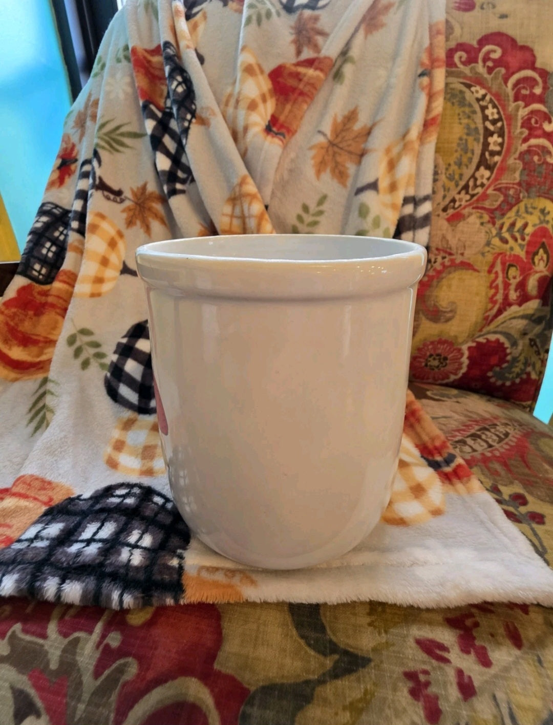 VTG McCoy USA Strawberry Fields Country L Crock Cookie Jar Utensil Holder w/Lid