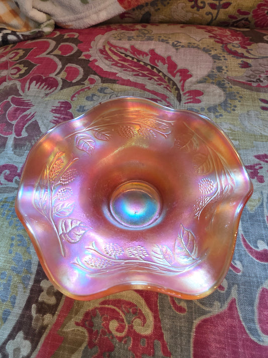Vintage Marigold Carnival Glass Ruffled Bowl