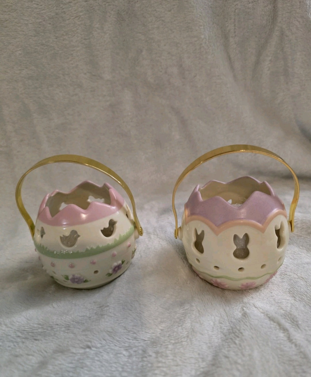 Lenox Easter Egg Basket Votive Tea Light Candle Holder Gold Swivel Handle-2