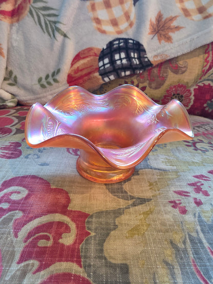 Vintage Marigold Carnival Glass Ruffled Bowl