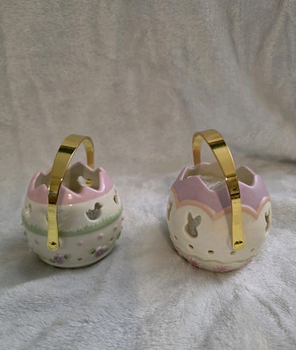 Lenox Easter Egg Basket Votive Tea Light Candle Holder Gold Swivel Handle-2