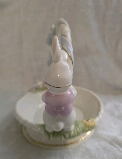 Vtg Lenox Occasions Porcelain Easter Bunny Basket Rabbit Chick Egg Seasonal