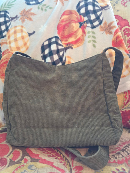 Grunge 1990’s Style Corduroy Green Crossbody Bag