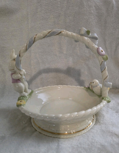 Vtg Lenox Occasions Porcelain Easter Bunny Basket Rabbit Chick Egg Seasonal