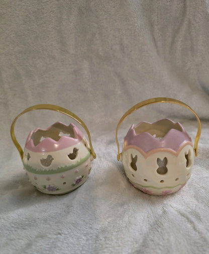 Lenox Easter Egg Basket Votive Tea Light Candle Holder Gold Swivel Handle-2