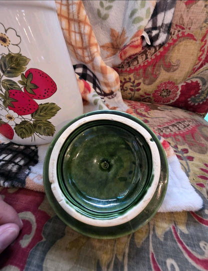 VTG McCoy USA Strawberry Fields Country L Crock Cookie Jar Utensil Holder w/Lid